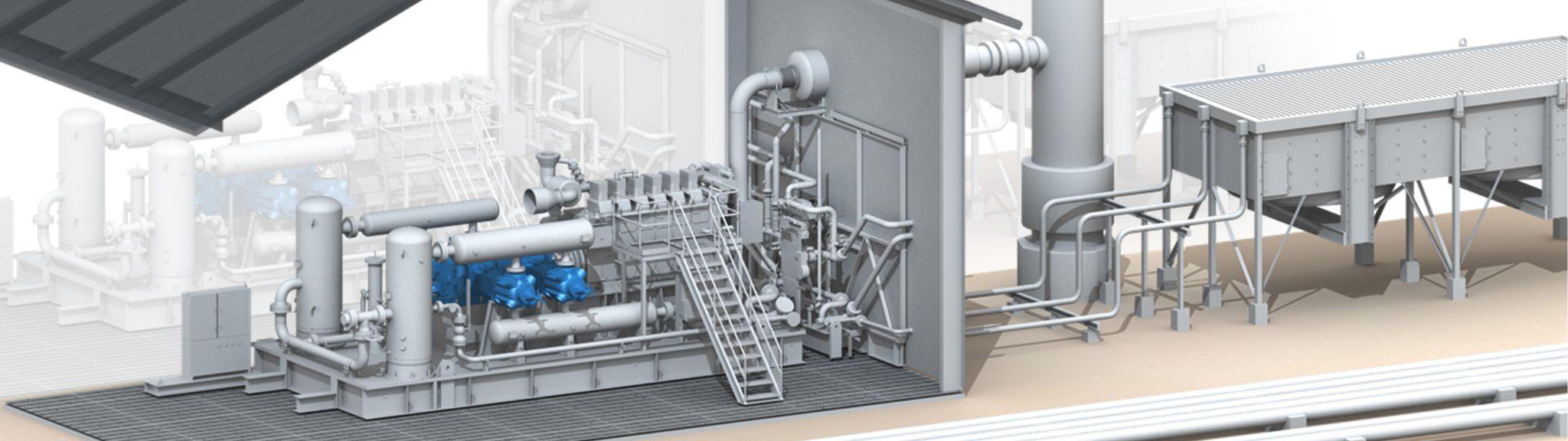 A rendering of a pipeline transmission unit where condensate is removed for further transmission down a pipeline